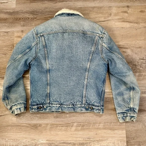 Vintage Levi’s made in USA denim trucker coat jacket fleece lined mens Small - Picture 3 of 5